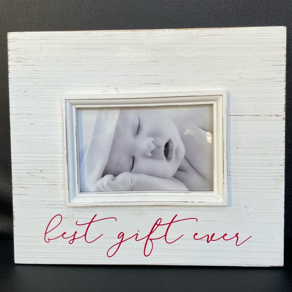 Mudpie Distressed White Wooden Photo Frame - Best Gift Ever